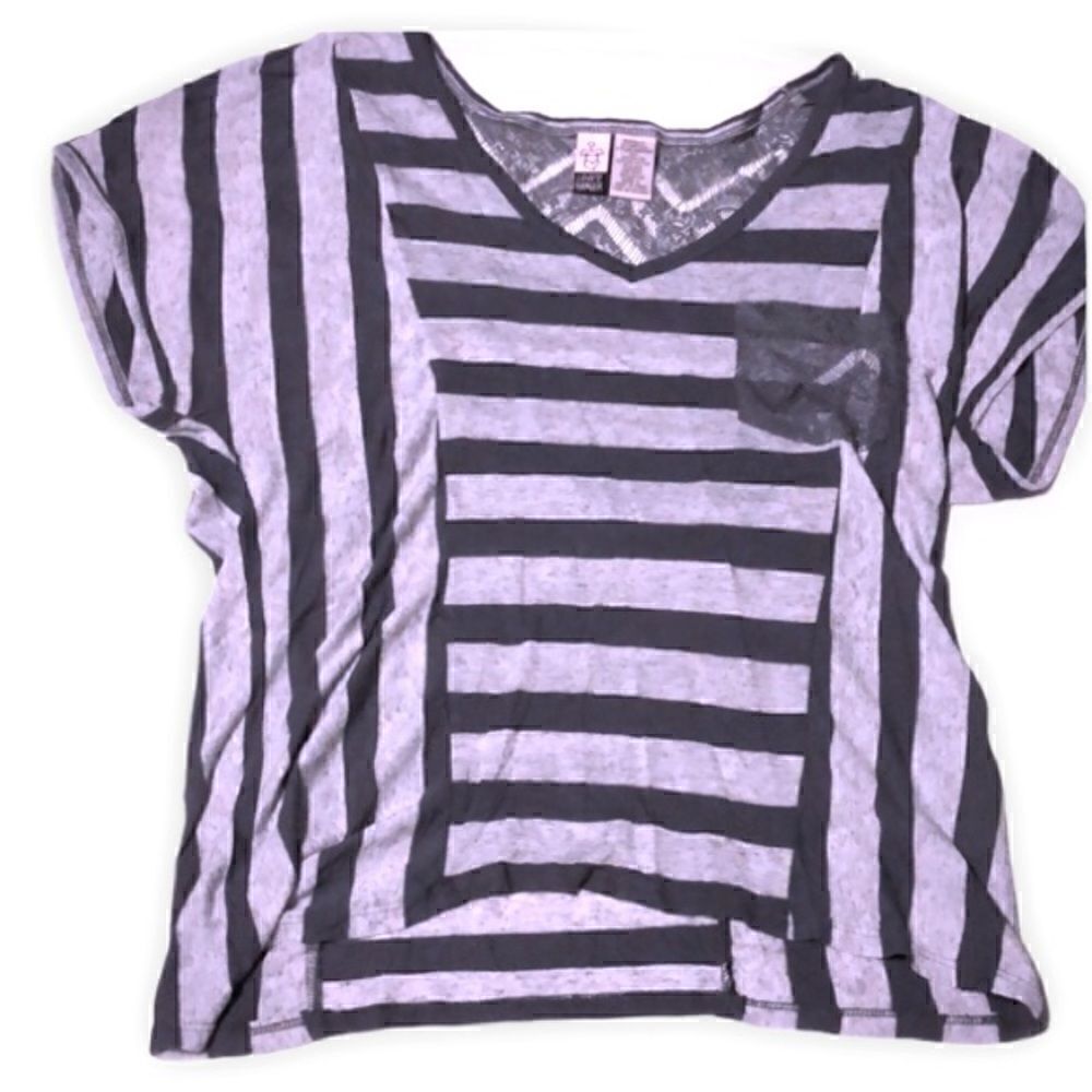 Love on a hanger grey Striped top with lace